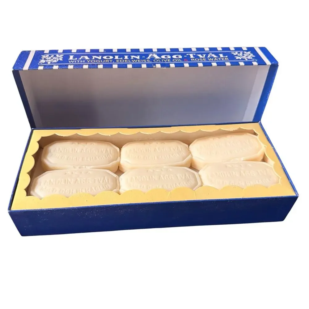 Swedish Egg White Face Soap Bar 3-in-1 Gentle Daily Cleanser w/Lanolin 6-pack